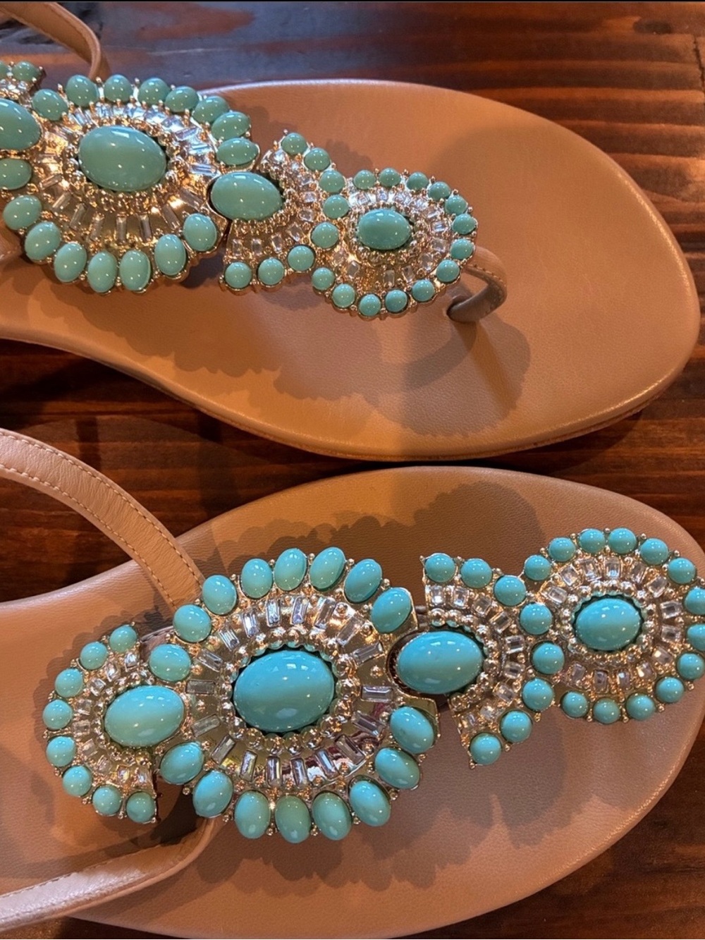kate spade Fiore sandals with turquoise jeweled embellishments
